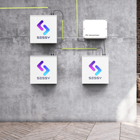 Sessy Thuisbatterijen Buitenmuur - Meerdere witte en zwarte batterijen stijlvol geïnstalleerd op een moderne buitenmuur.