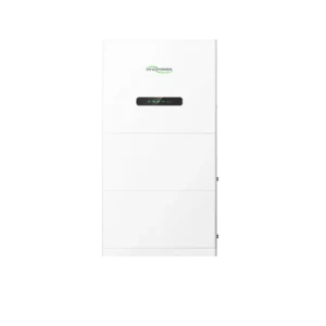 Volledig opgebouwde Hyxipower 10 kWh batterijtoren in witte behuizing