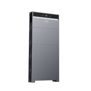 Schuin zijaanzicht van de Anker SOLIX thuisbatterij met modern ontwerp en compact formaat voor efficiënte en veilige energieopslag.