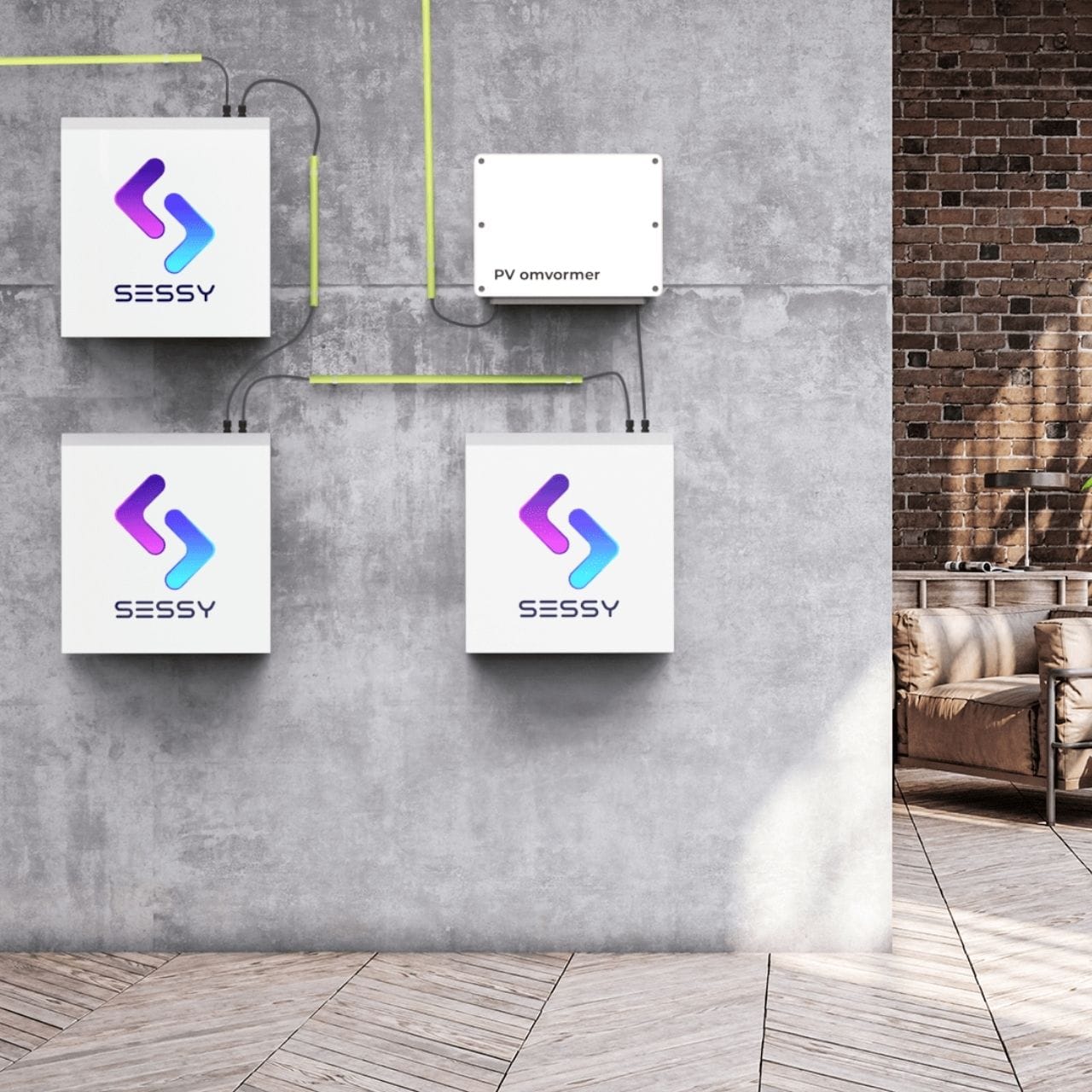 Sessy thuisbatterij geïnstalleerd aan de muur – ruimtebesparende accu, perfect geïntegreerd voor optimaal rendement en veiligheid