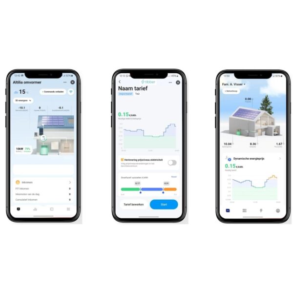 Altilia thuisbatterij AI-app op smartphone – realtime monitoring en slimme aansturing van energieopslag, eenvoudig inzicht in batterijstatus en verbruik